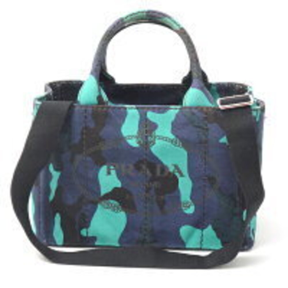 Prada Canapa Tote Shoulder Bag Camouflage Navy Blue Green - Picture 1 of 3